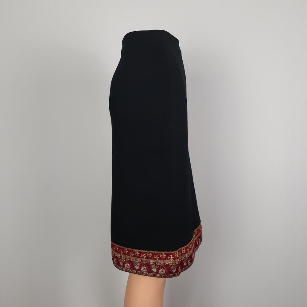 Vintage Black Skirt with Red Patterned Hem - Picture 3 of 8